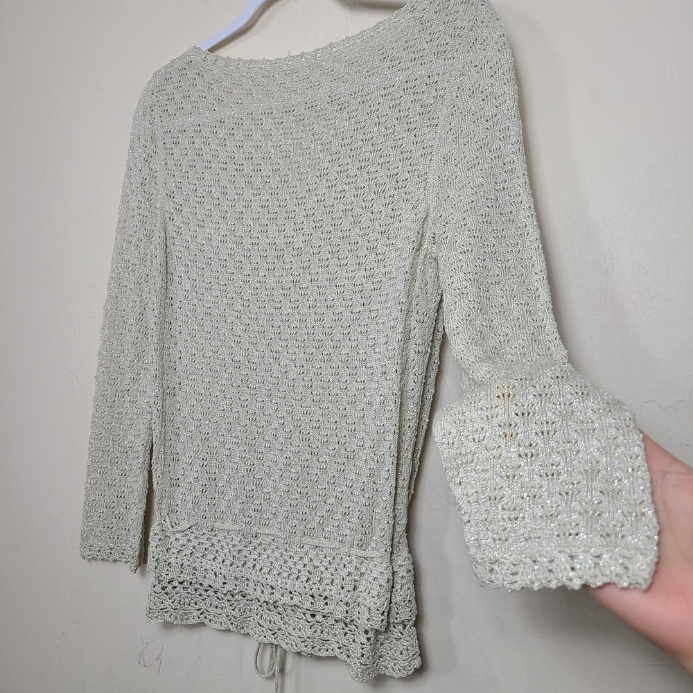 Beige Crochet Knit Lightweight Sweater‎ S Cottagcore Prairie Peasant Fairycore - Picture 7 of 10